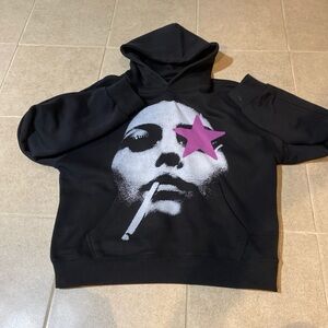 Black Graphic Hoodie with Pink Star